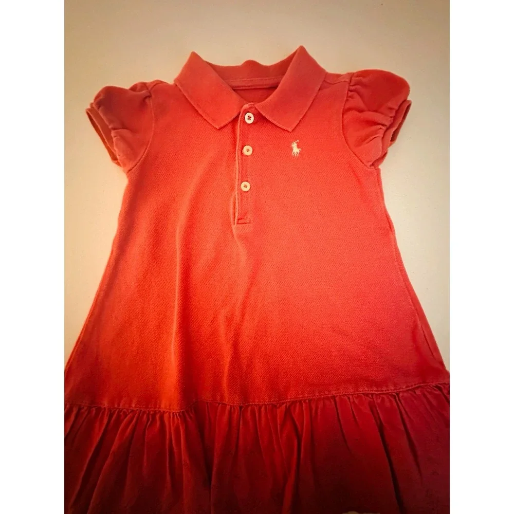 Ralph Lauren Coral 2pc Dress & Bloomers Set Cotton Pique Embroidered 18M